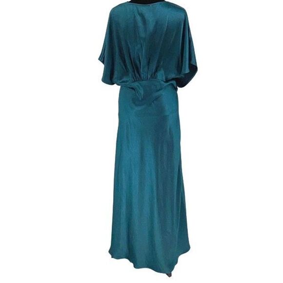 Dress Forum Womens Bat Wing Sleeve Satin Maxi Dress Deep Jasper Size Small NWT - Picture 8 of 13